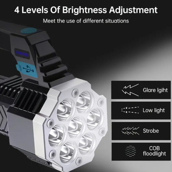 USB Rechargeable LED Flashlight with Side Light for Outdoor Use - Image 4