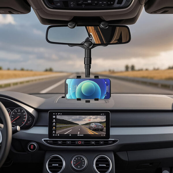 Rearview mirror phone holder